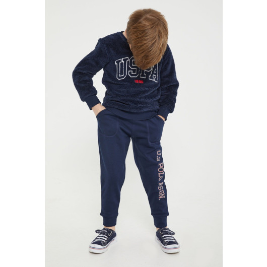 Navy Blue Boy Fleece Tracksuit Set