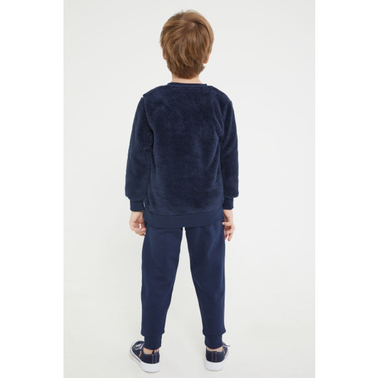 Navy Blue Boy Fleece Tracksuit Set