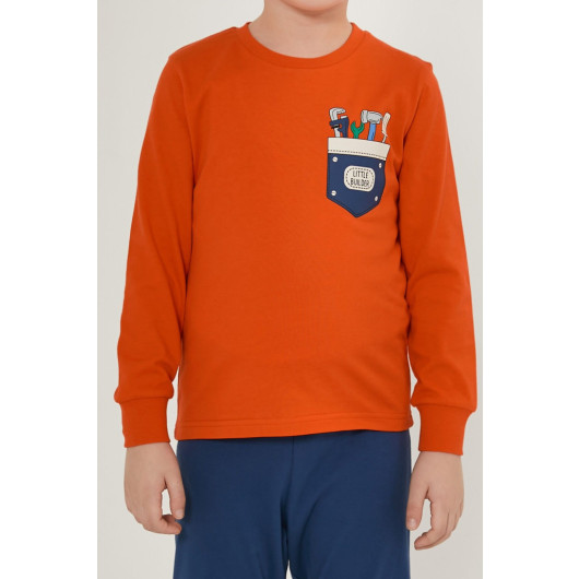 Little Builders Orange Boy Long Sleeve Pajama Set