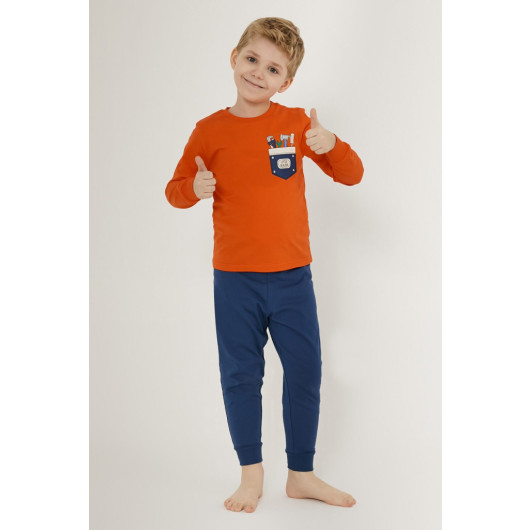 Little Builders Orange Boy Long Sleeve Pajama Set