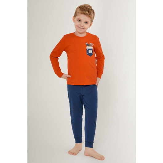 Little Builders Orange Boy Long Sleeve Pajama Set