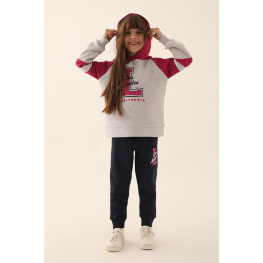 New York Gray Pink Girl Tracksuit Set