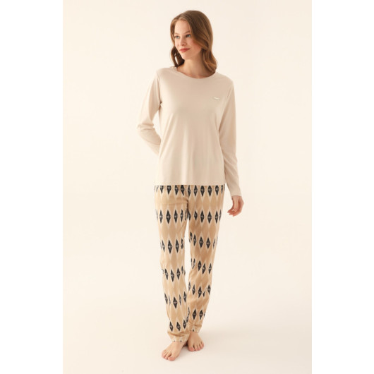 Pierre Cardin Beige Women Long Sleeve Pajama Set