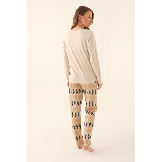 Pierre Cardin Beige Women Long Sleeve Pajama Set