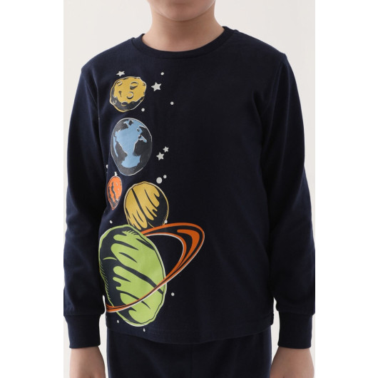 Planets Navy Blue Boy Long Sleeve Pajama Set
