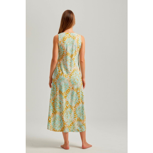 Powder Sun Pattern Long Nightgown