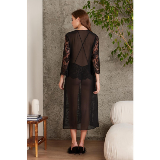Siphon Lace Jumpsuit Nightgown And Dressing Gown Set