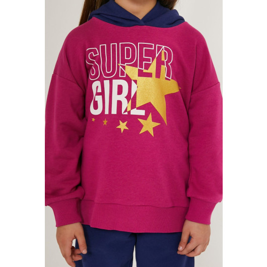 Super Girl Dark Pink Girl Tracksuit Set