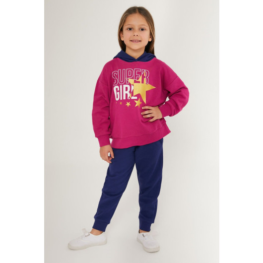 Super Girl Dark Pink Girl Tracksuit Set