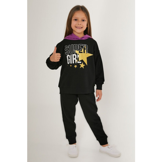 Super Girl Dark Pink Girl Tracksuit Set