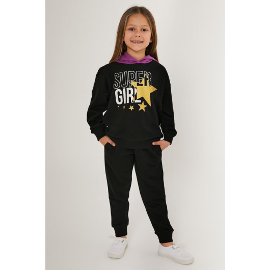 Super Girl Dark Pink Girl Tracksuit Set