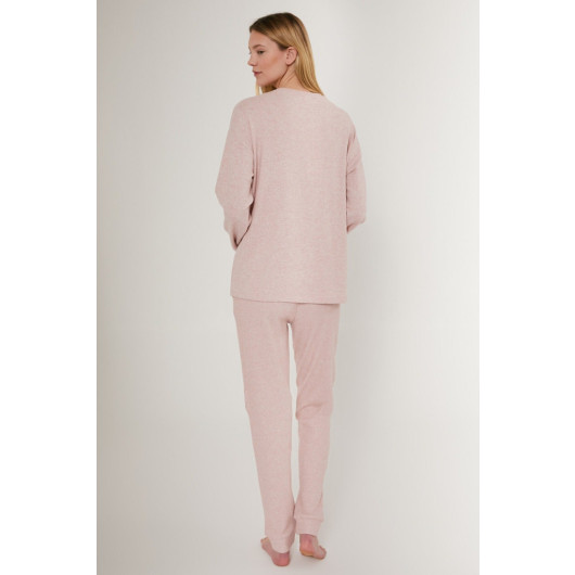 Sweet Pink Women Long Sleeve Pajama Set