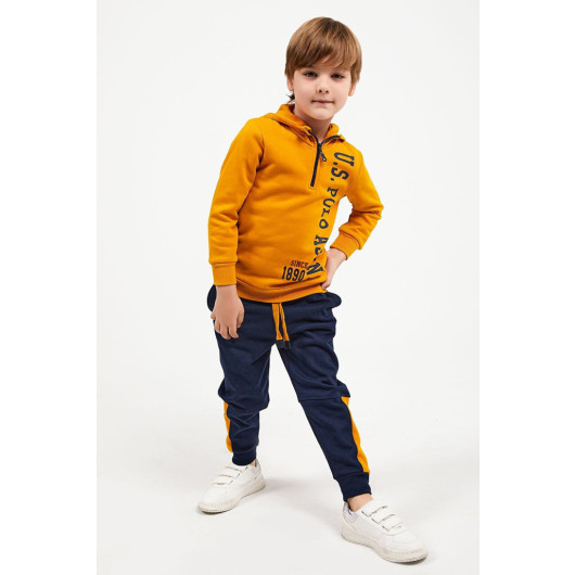 Boy Collar Zipper Tracksuit Set