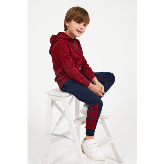 Boy Collar Zipper Tracksuit Set