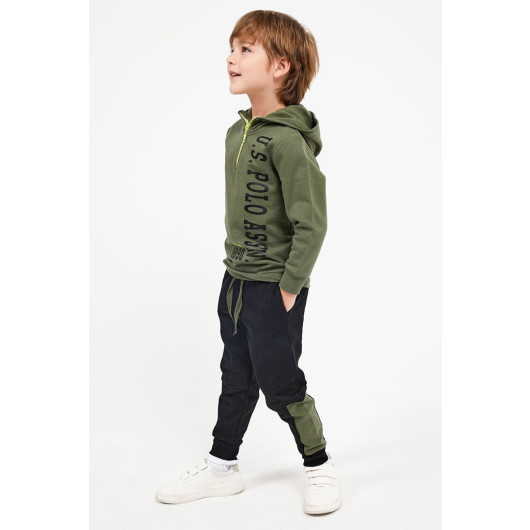 Boy Collar Zipper Tracksuit Set