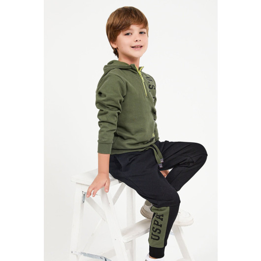 Boy Collar Zipper Tracksuit Set