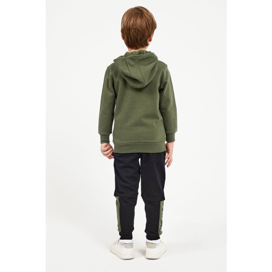 Boy Collar Zipper Tracksuit Set