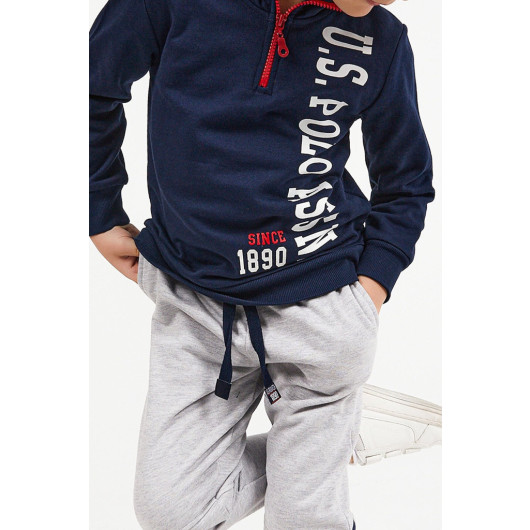 Boy Collar Zipper Tracksuit Set