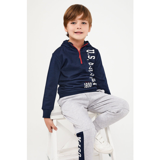 Boy Collar Zipper Tracksuit Set