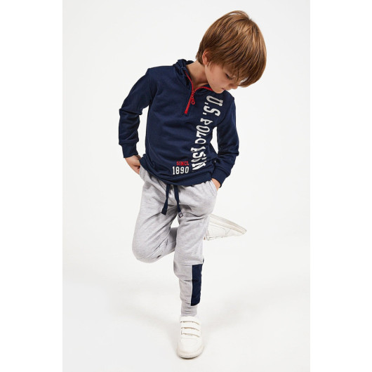 Boy Collar Zipper Tracksuit Set