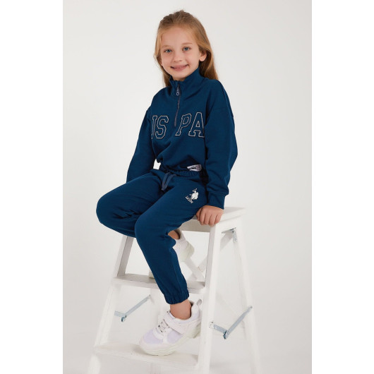 Girl Half Zipper Tracksuit Set