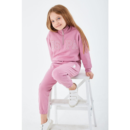 Girl Half Zipper Tracksuit Set