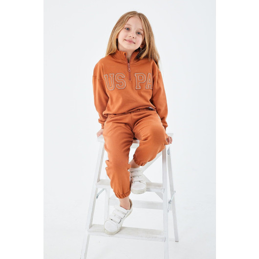 Girl Half Zipper Tracksuit Set