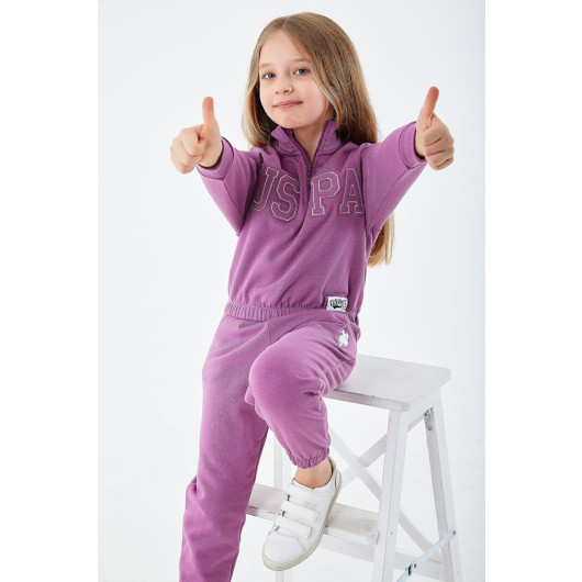 Girl Half Zipper Tracksuit Set