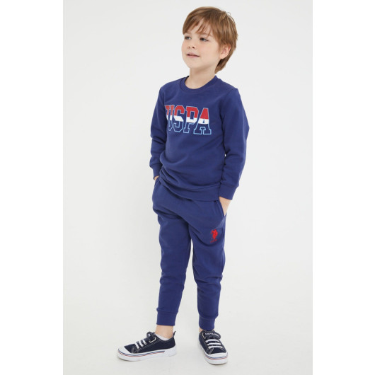 Navy Blue Boy Crew Neck Tracksuit