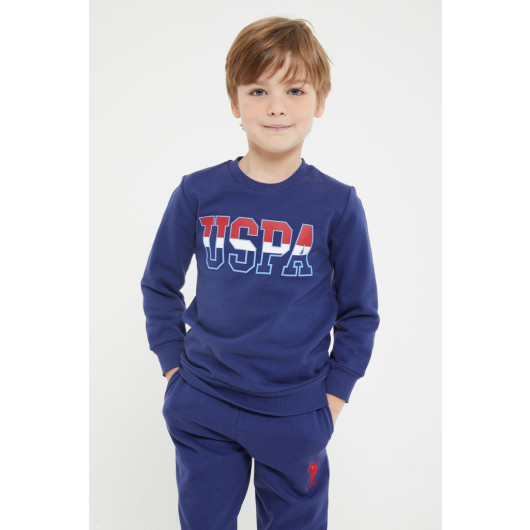 Navy Blue Boy Crew Neck Tracksuit