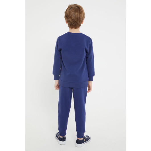 Navy Blue Boy Crew Neck Tracksuit