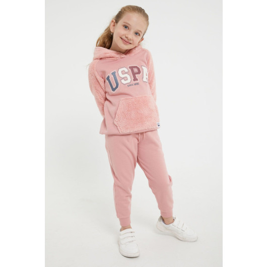 Retro Pink Girls Fleece Tracksuit Set