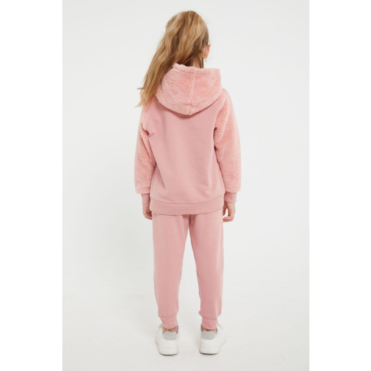 Retro Pink Girls Fleece Tracksuit Set