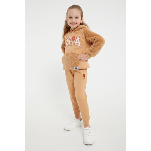 Retro Pink Girls Fleece Tracksuit Set