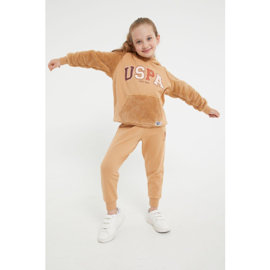 Retro Pink Girls Fleece Tracksuit Set