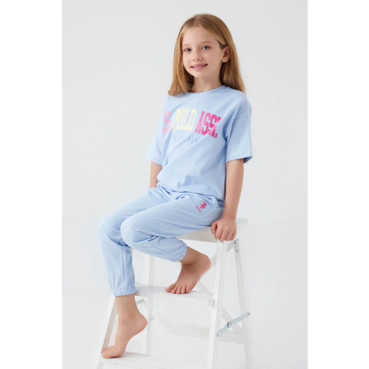 Sea Blue Girl Short Sleeve Pajama Set