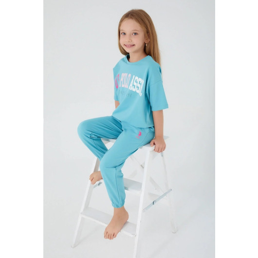 Sea Blue Girl Short Sleeve Pajama Set