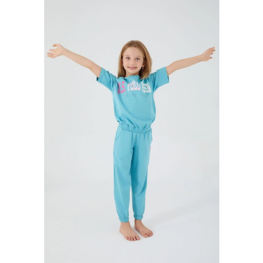 Sea Blue Girl Short Sleeve Pajama Set