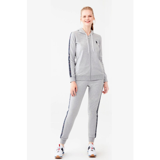 Us Polo Gray Hooded Women Tracksuit Set