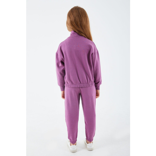 Blue Girl Collar Zipper Tracksuit