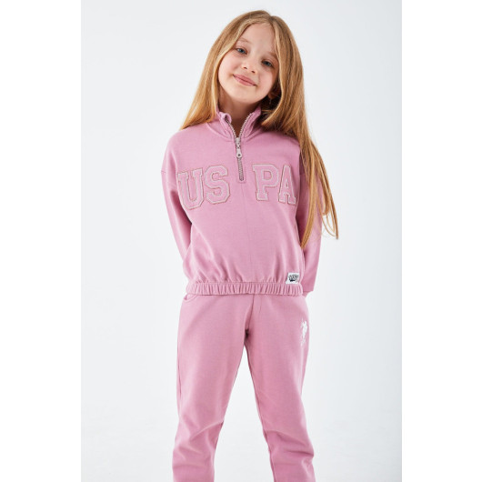 Blue Girl Collar Zipper Tracksuit