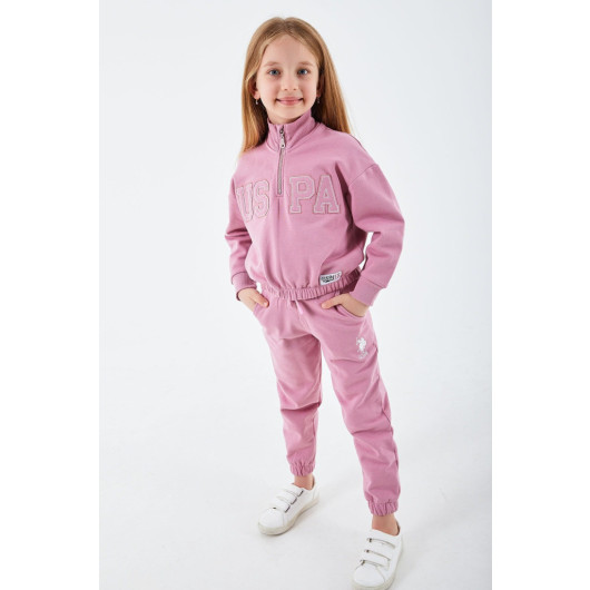 Blue Girl Collar Zipper Tracksuit