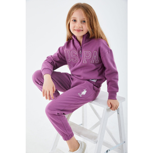 Blue Girl Collar Zipper Tracksuit