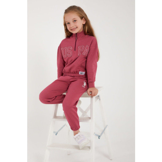 Blue Girl Collar Zipper Tracksuit