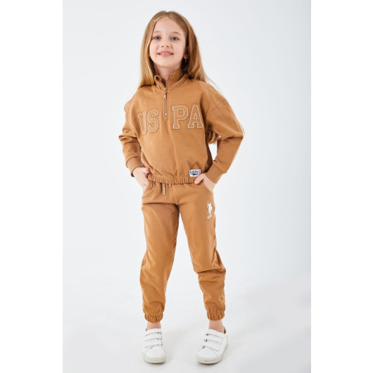 Blue Girl Collar Zipper Tracksuit