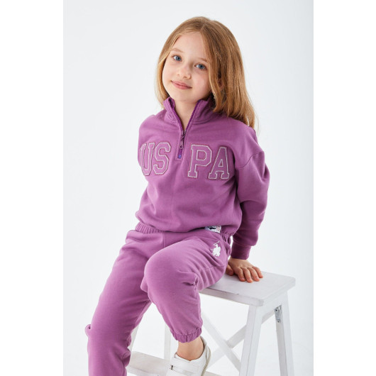 Blue Girl Collar Zipper Tracksuit