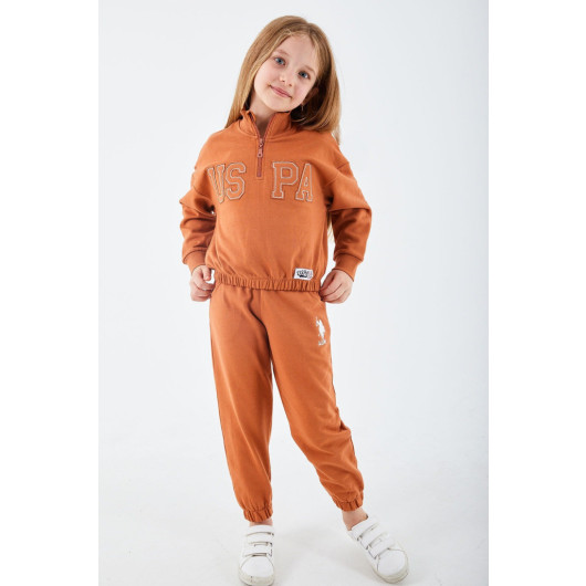 Blue Girl Collar Zipper Tracksuit