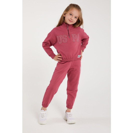 Blue Girl Collar Zipper Tracksuit