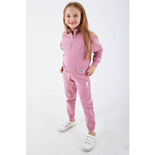 Blue Girl Collar Zipper Tracksuit