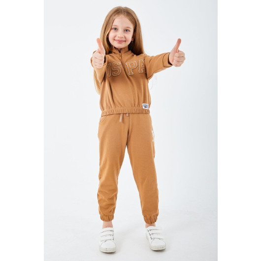 Blue Girl Collar Zipper Tracksuit